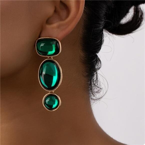 18K Gold-Plated Alloy Resin Drop Earrings - Picture 1 of 6